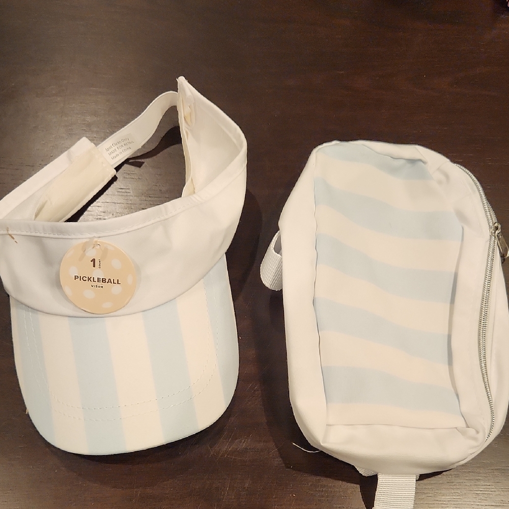 Light Blue & White Pickleball Visor & Pouch Set, NWT